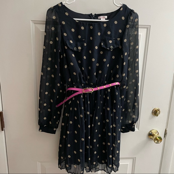 🎉2X HP🎉Small Women’s Polka Dot Dress With Pink Belt - Picture 1 of 7